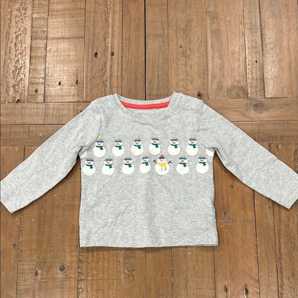 Baby Boden gray snowman appliqué long sleeve tee shirt 6-12 months nwot